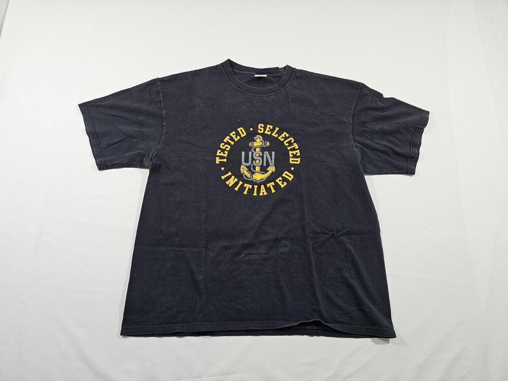 USN United States Navy T-Shirt Tested Selected Initiated Black Soffe Sz XL